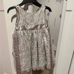 Elegant Lace Kids Dress in Silver and Cream